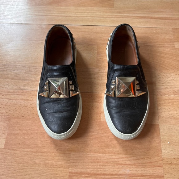 Givenchy Black Leather Slip-Ons with Gold stud embellishments Accents - Picture 3 of 14